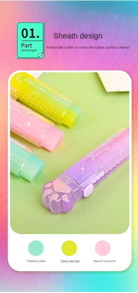 1pc Kawaii Jelly Eraser Pencil Cute Push Pull Pen Shape Rubber