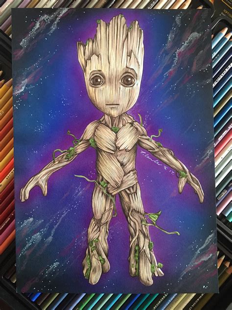 Baby Groot Original Pencil Drawing Fan Art A4 Guardians Of Baby