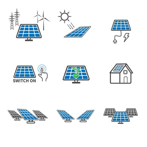 Ícones de células solares Conceito de energia e energia Conjunto de