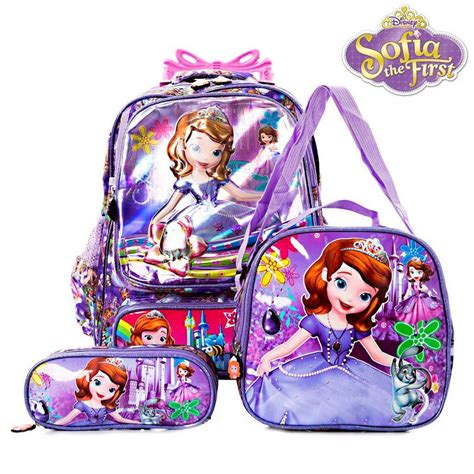 Kit Mochila Escolar Infantil 3D Princesinha Sofia Rodinhas Submarino