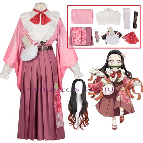 Kamado Nezuko Cosplay Anime Demon Slayers Costume Pink Uniform Dress