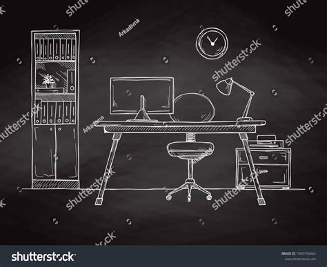 Sketch Room Office Chair Desk Various Stock Vector Royalty Free