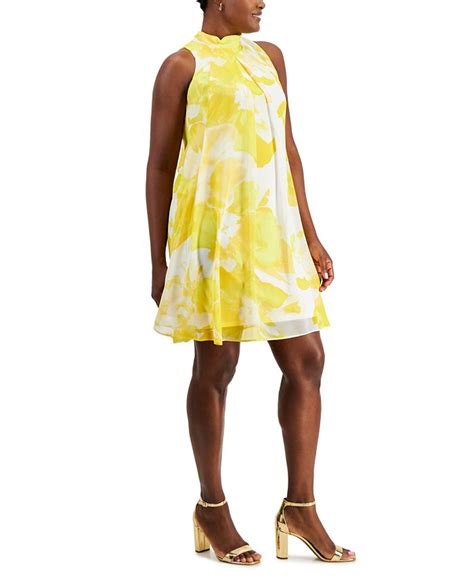 Robbie Bee Womens Printed Chiffon Mock Neck Dress Macys