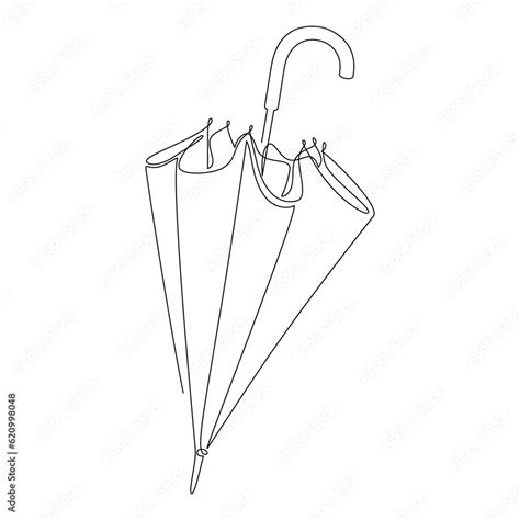 Folded stick umbrella icon vector. Line continuous drawing. Doodle illustration. Hand drawn ...