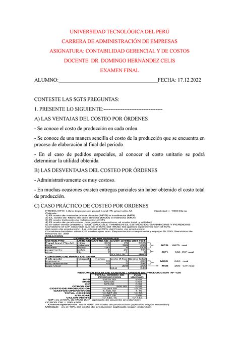 Examen Final DE Contabilidad Gerencial Y DE Costos UTP 17