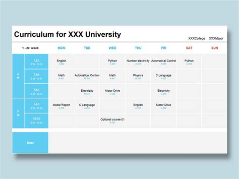 Excel Of Curriculum For Universityxlsx Wps Free Templates