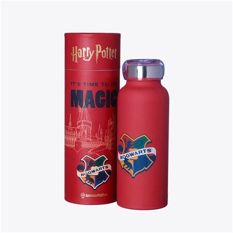 Garrafa Cantil Metal Escudo Hogwarts Harry Potter Vermelho Ml Zona