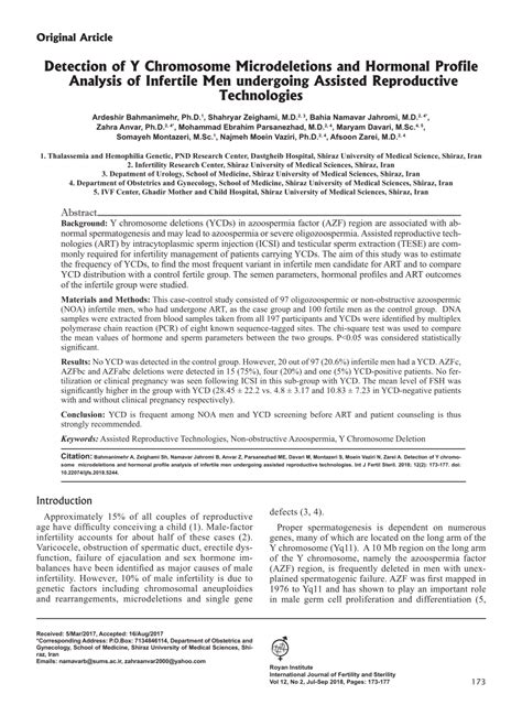 Pdf Detection Of Y Chromosome Microdeletions And Hormonal Profile