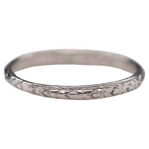 1920s Art Deco Engraved White Gold Wedding Band Ring For Sale At