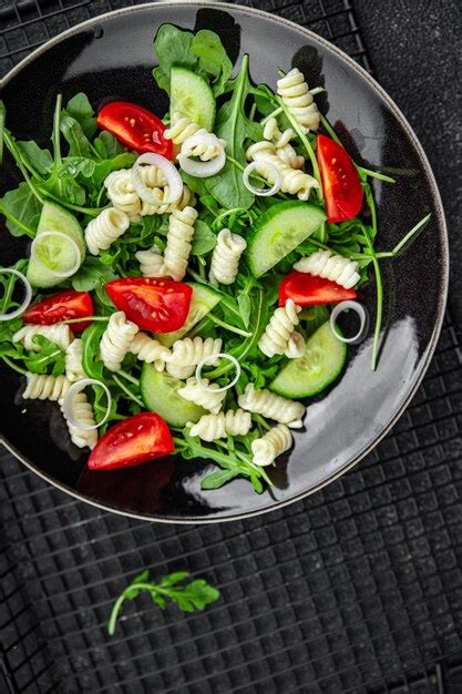 Premium Photo Pasta Salad Fusilli Pasta Cucumber Tomato Green Lettuce