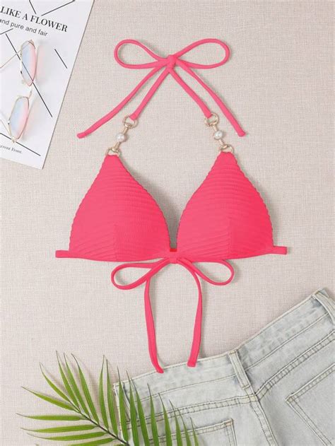 Ring Linked Halter Triangle Bikini Top Shein Usa