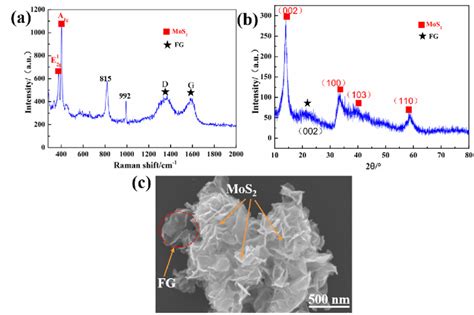 A Raman Spectrum Of Fgrmos2 Hybrid B Xrd Pattern Of Fgrmos2