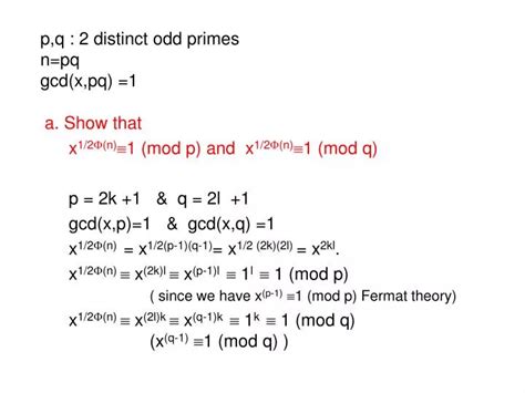 PPT P Q 2 Distinct Odd Primes N Pq Gcd X Pq 1 PowerPoint