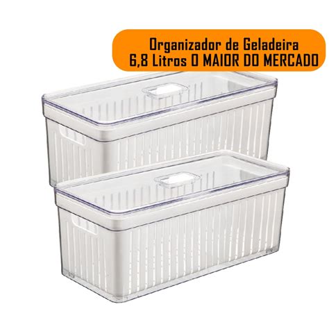 Kit Organizador De Geladeira Litros Cesto Tampa Multiuso