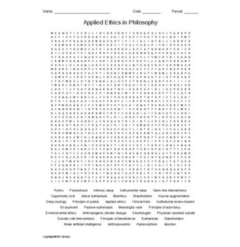 Applied Ethics In Philosophy Vocabulary Word Search For A Philosophy Course Amped Up Learning