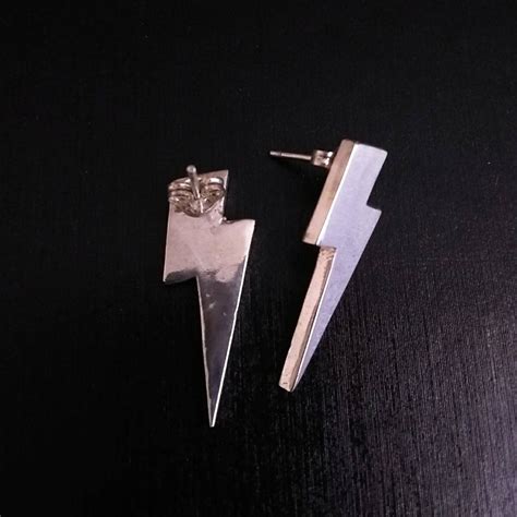 Sterling Silver Lightning Bolt Stud Earrings Lightning Studs Etsy