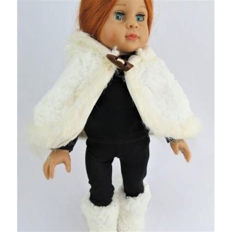 American Fashion 18 Inch Doll Clothing 4 Pc Set Hooded Faux Fur Cape W