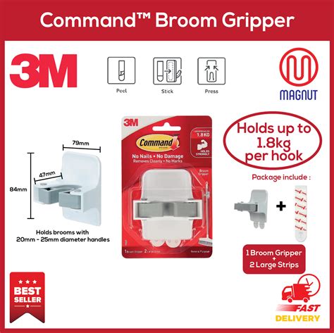 3m Command™ Broom Gripper Wall Mounted Mop Holder With Strong