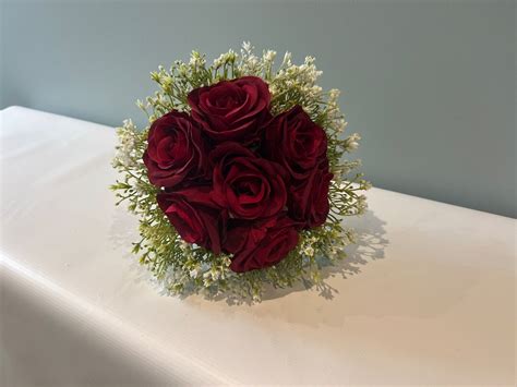 Red Rose And Gypsophila Bouquet Artificial Silk Flowers For Wedding