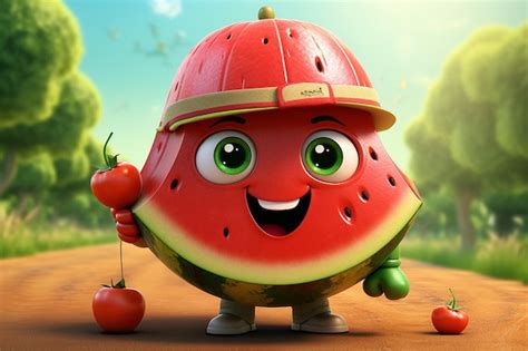 Premium AI Image 3D Cute Cartoon Watermelon Character