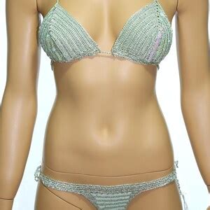 Seafoam Sequin Crochet Bikini Set Crochet Top Bottom Swimwear Womens