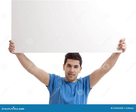 Man Holding A Blank Billboard Stock Image Image Of Advertise Message