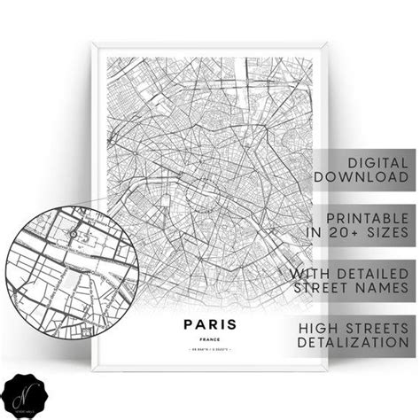 Paris Map Print, Map As Art, Printable Map Of Paris Map Wall Art Prints ...