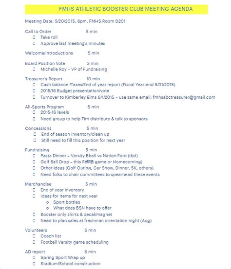 10 Free Club Meeting Agenda Templates Excel Word Formats