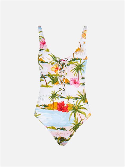 Woman One Piece Swimsuit With Tropical Print Mc2 Saint Barth