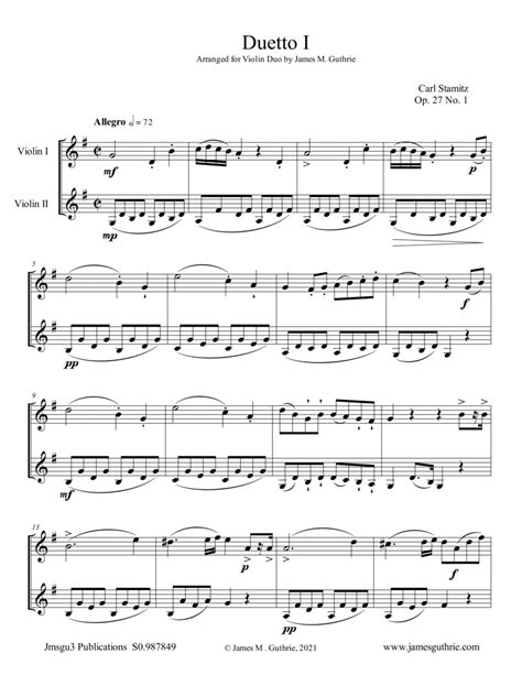 Stamitz Six Duets Op 27 Complete For Violin Duo Sheet Music Carl