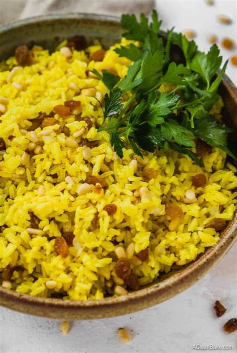 Turmeric Rice With Golden Raisins And Pine Nuts Recipe Paleo Side