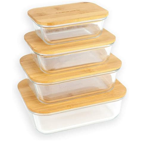 Cuisinart Glass Containers With Bamboo Lids 8 Piece Rectangle Glass