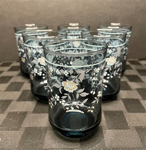 Vintage Libbey Smoked Glass Floral Juice Glasses Set Of 6 Vintage Libbey Juice Glasses