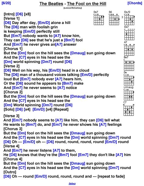 The Beatles The Fool On The Hill Guitar Chords And Lyrics Guitar