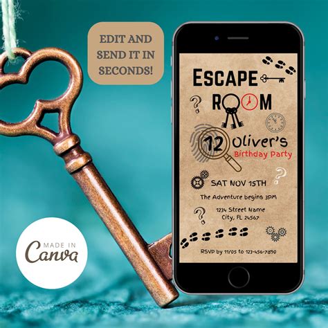 Digital Escape Room Birthday Invitation Editable Mystery Break Out Party Editable Invite Preteen