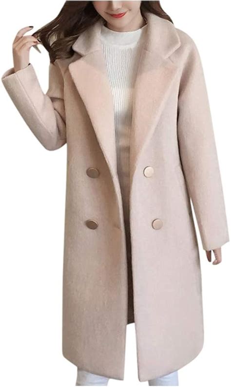 Minikimi Wintermantel Wolle Damen Warm Lang Trenchcoat Retro Revers