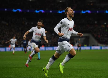 Tottenham Hotspurs Christian Eriksen R Celebrates Editorial Stock Photo