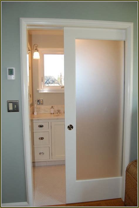 Interior Pocket Door With Translucent Glass Insert Glass Bathroom Door Interior Pocket Doors