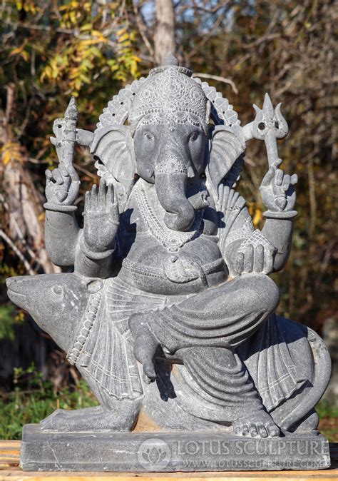 Ganesha Garden Statue Abhaya Mudra With Vahana Mooshika Hand Carved