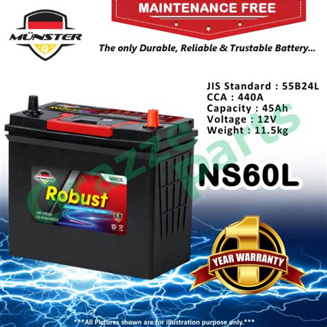 Münster Robust MF CMF NS60L 55B24L 45AH Car Battery Bateri Kereta