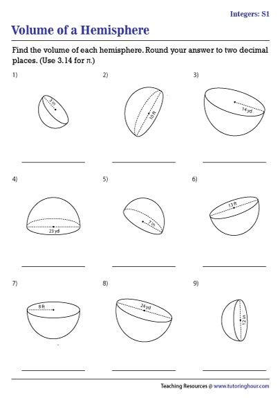 Volume of a Hemisphere Worksheets - Worksheets Library