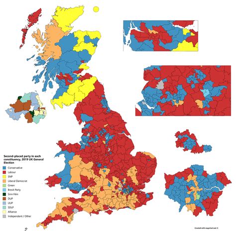 Second Placed Party In Each Constituency 2019 Uk General Election Mapporn