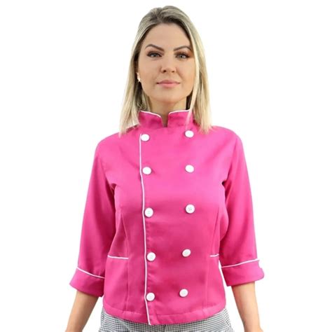 Dolmã chef cozinha feminino manga 3 4 no Shoptime