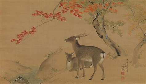 Maruyama Ōkyo 円山応挙 Two Deer Beneath Maple Trees Japan Edo Period