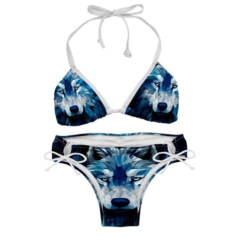 Wolf Swim Wear Bikini Set With Detachable Sponge Adjustable Strap