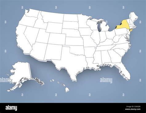 State Of New York Ny Highlighted On A Contour Map Of Usa United