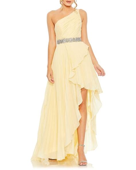 Mac Duggal Ruffle Pleated One Shoulder High Low Gown In Natural Lyst