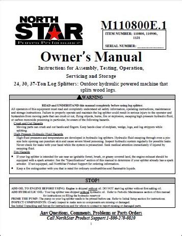 NorthStar Log Splitter Owners Manuals