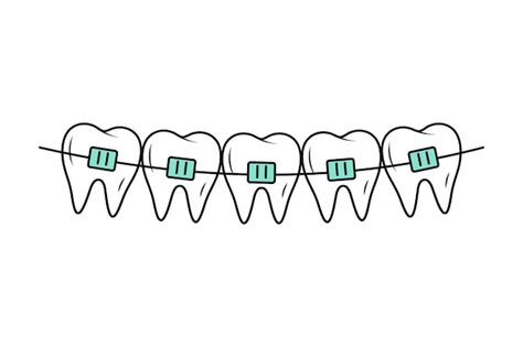 Premium Vector Teeth With Braces In Doodle Style Corrective