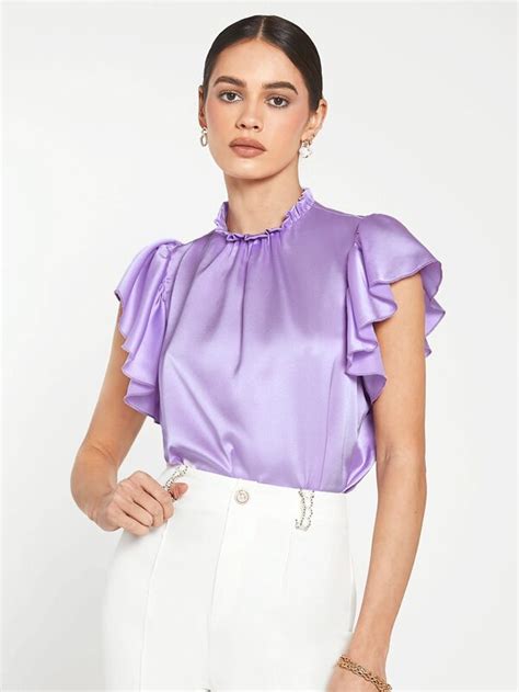 Shein Bizwear Frill Neck Butterfly Sleeve Satin Blouse Shein Usa